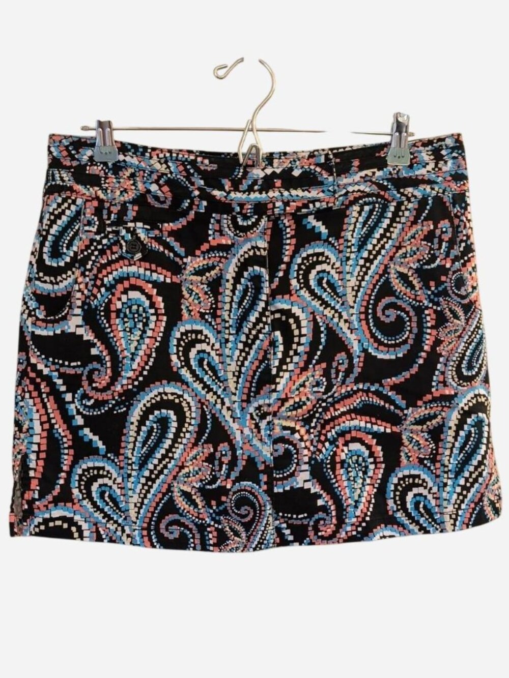 Bamboo Traders Black Paisley Mini Skort Size 10 | Coral & Teal